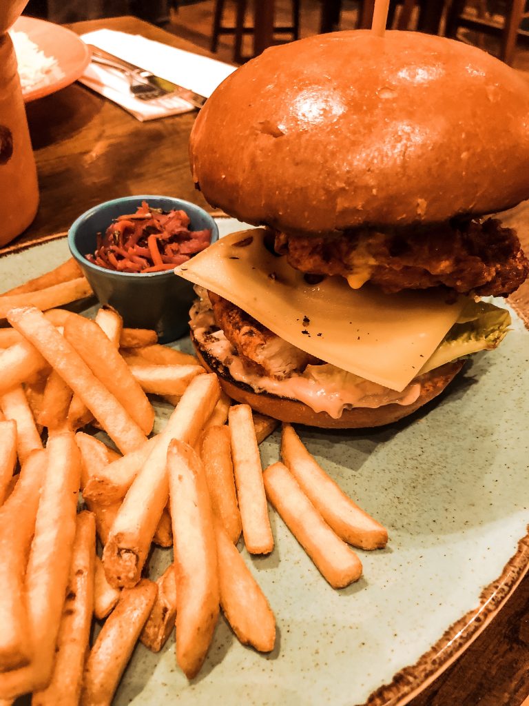 A close up photo of the New Copacabana Burger at Las Iguanas.