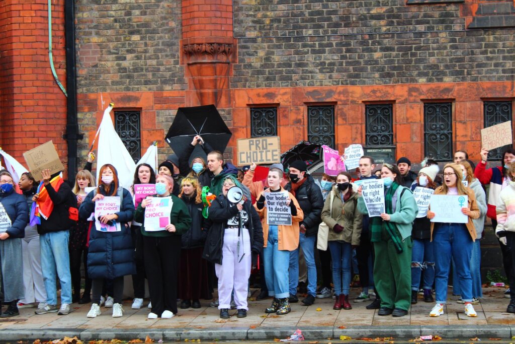 Pro-choice protest for abortion rights at the University of Liverpool 